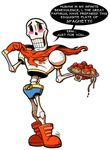  &lt;3 2016 animated_skeleton blush bone boots cape clothing dialogue english_text food footwear gray--day male papyrus pasta skeleton skellington spaghetti text undead undertale video_games 