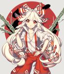  bad_id bad_pixiv_id bamboo cheong_ha circle cowboy_shot fujiwara_no_mokou grey_background hair_ribbon long_hair pants popped_collar pose red_eyes red_pants ribbon shirt simple_background solo suspenders touhou tress_ribbon very_long_hair white_hair white_shirt 