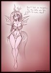  2015 anthro anthrofied bra breasts changeling cleavage clothed clothing dialogue english_text fangs female friendship_is_magic horn key my_little_pony panties queen_chrysalis_(mlp) sketch solo sparkler99 text underwear wings 