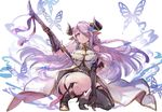  bare_shoulders braid bug butterfly draph elbow_gloves gloves granblue_fantasy hair_over_one_eye horns insect katana lavender_hair long_hair narmaya_(granblue_fantasy) pointy_ears purple_eyes shirabi single_braid single_elbow_glove single_thighhigh sketch solo sword thighhighs unfinished very_long_hair weapon 