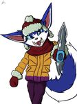  canine clothing fox fur gloves gnar_(lol) league_of_legends looking_at_viewer mammal pickaxe spicyocean video_games 
