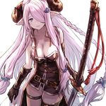  arms_at_sides asymmetrical_gloves belt black_dress black_gloves black_panties blue_eyes braid breasts cleavage closed_mouth collarbone cowboy_shot demon_horns draph dress gloves granblue_fantasy hair_ornament hair_over_one_eye holding holding_sword holding_weapon horns jacket large_breasts lavender_hair long_hair looking_at_viewer narmaya_(granblue_fantasy) open_clothes open_jacket panties pantyshot pantyshot_(standing) pink_lips pointy_ears robo8 short_dress simple_background single_braid single_thighhigh sleeveless smile solo standing sword tassel thigh_strap thighhighs underwear untied very_long_hair weapon white_background 