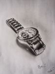  graphite_(medium) greyscale monochrome no_humans original photorealistic scan signature smile_(qd4nsvik) still_life traditional_media watch wristwatch 