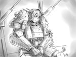  alternate_costume bandaid bandaid_on_face bruise commentary_request crossover fairy_(kantai_collection) fallout fallout_4 greyscale headgear injury kantai_collection long_hair minigirl monochrome multiple_girls nagato_(kantai_collection) power_armor scull signature sitting size_difference sketch 