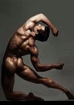  ass black_hair from_behind highres male_focus muscle nude original pompadour pose real_life realistic ribs smile_(qd4nsvik) solo 