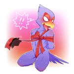  anthro bdsm better_version_at_source blush bondage bound falco_lombardi kemo_nuko male nintendo nude open_mouth ribbon_bondage ribbons solo star_fox surprise video_games 