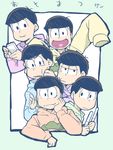  :3 black_eyes black_hair border brothers green_border heart heart_in_mouth holding long_sleeves male_focus matsuno_choromatsu matsuno_ichimatsu matsuno_juushimatsu matsuno_karamatsu matsuno_osomatsu matsuno_todomatsu multiple_boys osomatsu-kun osomatsu-san renta_(warewarewa0120) sextuplets siblings simple_background sleeves_past_wrists smile stick tears white_background 