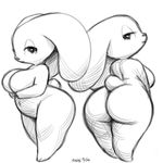  anthro bedroom_eyes big_breasts big_butt breasts butt cute duo female half-closed_eyes holding_breast lagomorph long_ears looking_at_viewer mammal navel rabbit seductive slightly_chubby smile standing teasing xylas 