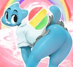  anthro bent_over big_butt blue_fur butt cat clothing feline female fur mammal mother nicole_watterson parent presenting presenting_hindquarters raised_tail skirt solo sunibee the_amazing_world_of_gumball 