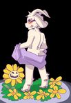  asriel_dreemurr barefoot blush caprine clothing digitigrade duo flowey_the_flower goat looking_at_viewer looking_back male mammal nude pinup pose rear_view saku1saya solo_focus standing tongue tongue_out undertale undressing video_games 