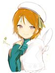  :d bad_id bad_tumblr_id beret blue_bow blue_neckwear blush bow bowtie capelet green_ribbon hand_on_own_chest happy_birthday hat hat_ribbon koizumi_hanayo long_sleeves looking_at_viewer love_live! love_live!_school_idol_project lpip open_mouth orange_hair purple_eyes ribbon short_hair simple_background smile solo teeth upper_body white_background white_hat 