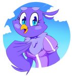  alpha_channel anthro avian beak bird blue_eyes blue_feathers blush breasts clothing cloud eyelashes feathers female looking_at_viewer open_mouth solo vimhomeless 