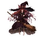  anna_(granblue_fantasy) barefoot broom candle dress floating_hair full_body granblue_fantasy hair_over_one_eye hat holding jewelry long_hair long_sleeves minaba_hideo necklace official_art red_hair solo stuffed_animal stuffed_toy transparent_background witch_hat 