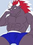  abs anthro biceps big_muscles blue_background bovine bulge clothing colored male mammal minotaur muscular pecs simple_background slap_up_party_arad_senki solo underwear white6000 