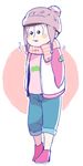  :3 bad_id bad_pixiv_id beanie blush_stickers capri_pants circle full_body hands_in_pockets hat jacket letterman_jacket male_focus matsuno_todomatsu osomatsu-kun osomatsu-san pants pants_rolled_up scarf solo srmrms winter_clothes 