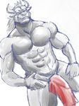  abs biceps big_muscles bovine clothing colored loincloth male mammal minotaur muscular nude pecs simple_background slap_up_party_arad_senki solo teasing white6000 white_background 