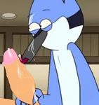  avian bird blue_jay cartoon_network corvid cum cum_on_beak cum_on_face licking mordecai_(regular_show) regular_show tongue tongue_out 