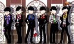  :3 alcohol alternate_eye_color barrette blue_eyes boned_meat bouquet bow bowtie brothers champagne clenched_hand flower food formal green_eyes hand_in_pocket hand_on_hip heart heart_in_mouth jacket jacket_removed jitome looking_at_viewer male_focus matsuno_choromatsu matsuno_ichimatsu matsuno_juushimatsu matsuno_karamatsu matsuno_osomatsu matsuno_todomatsu meat messy_hair multiple_boys necktie osomatsu-kun osomatsu-san purple_eyes red_eyes rose sextuplets siblings smile tsukushidango yellow_eyes 