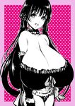  1girl breasts gigantic_breasts huge_breasts ichimatsu_(anaumemondai) long_hair monochrome open_mouth smile solo 