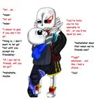  animextremex annoyed blue_eyes bone english_text happy hug monster red_eyes sans skeleton text underfell underswap undertale video_games 