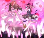  audience concert dress elizabeth_bathory_(fate) elizabeth_bathory_(fate)_(all) fate/apocrypha fate/extra fate/extra_ccc fate_(series) frankenstein's_monster_(fate) glowstick highres macaroni_tamago mace microphone multiple_girls music pink pink_hair rojiura_satsuki:_chapter_heroine_sanctuary singing weapon 