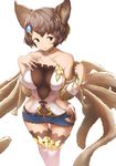  animal_ears bangs bare_shoulders black_legwear blue_skirt boots bracelet breast_suppress breasts brown_hair chestnut_mouth cleavage collarbone detached_sleeves erune frills fur_trim granblue_fantasy grey_eyes grey_hair hair_ornament halterneck jewelry large_breasts looking_away looking_to_the_side miniskirt short_hair side_cutout sideboob simple_background skirt solo sutera_(granblue_fantasy) thigh_boots thigh_gap thighhighs tobimura white_background white_footwear 