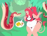  bikini breasts clothing feline fur hypnosis imminent_vore mammal mind_control nipples pink_fur plsgts red_skin reptile scalie snake swimsuit tongue tongue_out vore 
