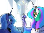  2013 absurd_res blue_eyes blue_fur blue_hair crown darkflame75 equine feathered_wings feathers female feral friendship_is_magic fur group hair hi_res horn inside jewelry mammal multicolored_hair my_little_pony necklace princess_celestia_(mlp) princess_luna_(mlp) purple_eyes purple_fur smile stained_glass twilight_sparkle_(mlp) white_feathers white_fur winged_unicorn wings 