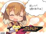  ^_^ animal_ears apron baking_sheet blush brown_hair closed_eyes company_name cookie copyright dog_ears dogboy eco_(petticoat) food hair_between_eyes head_scarf male_focus official_art open_mouth oven_mitts pop-up_story solo st._feles_gakuen_uniform translated upper_body yuuri_lessen 