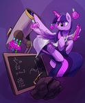  2014 abstract_background book chalkboard cutie_mark darkflame75 equine feathered_wings feathers female flying friendship_is_magic fur hair hi_res horn magic mammal multicolored_hair my_little_pony purple_eyes purple_feathers purple_fur smile solo telescope test_tube twilight_sparkle_(mlp) winged_unicorn wings 