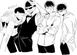  :&lt; arm_around_shoulder bad_id bad_twitter_id bangs bespectacled bow bowtie brothers constricted_pupils cosplay crossed_arms denzou_(50021106) durarara!! fukuyama_jun glasses greyscale hands_in_pockets heiwajima_shizuo heiwajima_shizuo_(cosplay) kadota_kyouhei kadota_kyouhei_(cosplay) kamiya_hiroshi kishitani_shinra kishitani_shinra_(cosplay) labcoat male_focus matsuno_choromatsu matsuno_ichimatsu matsuno_juushimatsu matsuno_karamatsu monochrome multiple_boys nakamura_yuuichi ono_daisuke orihara_izaya orihara_izaya_(cosplay) osomatsu-kun osomatsu-san salute seiyuu_connection siblings sketch sleeves_rolled_up smile sunglasses swept_bangs waiter white_background 