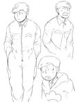  :&lt; absurdres alternate_costume expressions greyscale hands_in_pockets highres hood hoodie jumpsuit looking_down looking_to_the_side male_focus matsuno_choromatsu monochrome nyaph osomatsu-kun osomatsu-san sketch solo sweatdrop 