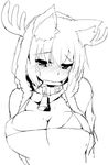  animal_ears antlers bell breasts cleavage collar commentary_request dog_ears greyscale inubashiri_momiji large_breasts monochrome reindeer_antlers solo tera_zip touhou 