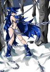  absurdres animal_ear_fluff animal_ears bdsm blue_hair bondage bound chain fang fenrir_(shingeki_no_bahamut) granblue_fantasy highres kmsk long_hair looking_at_viewer navel paws red_eyes shingeki_no_bahamut solo tail very_long_hair wolf wolf_ears wolf_tail 