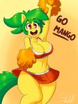  2016 anthro breasts cheerleader cleavage clothed clothing english_text equine fan_character green_hair hair horse invalid_tag mammal mango_(character) my_little_pony pom_poms pony red_eyes skecchiart text 