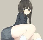  arm_support black_hair blush brown_eyes fuyuri_(tibirobo) long_hair long_sleeves looking_at_viewer original school_uniform sitting skirt solo thighs 