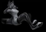  2016 anthro black_background breasts cat digital_media_(artwork) feline female greyscale hair latex_(artist) mammal monochrome rubber simple_background suit transformation 