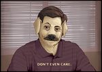  anthro black_nose blue_eyes brown_hair canine clothed clothing dog english_text facial_hair hair looking_at_viewer male mammal mustache reaction_image ron_swanson solo text thrasian 