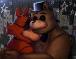  2016 animatronic atlas-white bear canine digital_media_(artwork) eye_patch eyes_closed eyewear five_nights_at_freddy&#039;s fox foxy_(fnaf) freddy_(fnaf) hat hook machine mammal robot top_hat video_games 