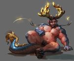  5_fingers 5_toes beard biceps bulge dragon eastern_dragon facial_hair hi_res horn human humanoid hybrid invalid_tag mammal muscular navel nipples nude pecs pointy_ears scales scalie toes whiskers 游鱼空空 