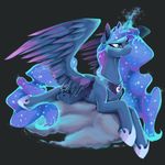 2015 animated black_background blue_eyes blue_feathers blue_fur blue_hair cloud crown equine equum_amici feathered_wings feathers female friendship_is_magic fur hair hi_res horn jewelry lying magic mammal my_little_pony necklace princess_luna_(mlp) santagiera simple_background smile solo spread_wings winged_unicorn wings 