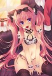  animal_ears black_bow black_legwear black_panties black_ribbon blush bow box_of_chocolates cat_ears chocolate chocolate_heart hair_bow heart lilia_chocolanne long_hair looking_at_viewer mouth_hold navel neck_ribbon off_shoulder original panties pink_hair purple_eyes ribbon ribbon-trimmed_underwear ribbon_trim shiny shiny_skin side-tie_panties sitting skindentation solo suzune_rena thighhighs twintails underwear underwear_only very_long_hair wrist_cuffs 