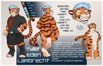  2016 anthro blue_hair bracelet butt clothing facial_hair feline goatee green_eyes hair jewelry kilt legwear male mammal model_sheet necktie pawpads paws pink_pawpads portrait rick_griffin smile smirk stockings tiger watch 