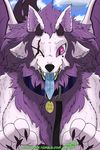  4_ears breasts canine claws collar dog dragon fluffy horn hybrid leash mammal neon_noble saliva samoyed scales scar tongue wings 