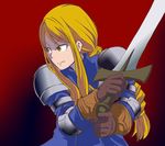  agrias_oaks armor blonde_hair braid corset final_fantasy final_fantasy_tactics gloves knight long_hair pauldrons sidelocks single_braid solo umazetto 