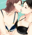  akaashi_keiji aqua_background bad_id bad_pixiv_id bangs black_bra black_eyes black_hair blue_bra bow bra breasts brown_hair character_request cleavage closed_eyes closed_mouth collarbone earrings eyelashes face-to-face face_licking frills genderswap genderswap_(mtf) haikyuu!! haku_(tokuray) jewelry large_breasts licking long_hair looking_at_another multiple_girls open_mouth parted_bangs saliva short_hair simple_background stud_earrings swept_bangs text_focus tongue tongue_out underwear underwear_only upper_body yellow_bow yuri zipper 