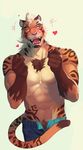  abs anthro biceps chest_tuft digital_media_(artwork) eyes_closed feline fur hair male mammal muscular muscular_male pecs solo tkfkd5362 topless tuft 