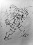  animal_ears breasts claws fighting_stance full_body fur furry greyscale kanemaki_thomas lion_ears long_hair manticore memeko_(monster_musume) monochrome monster_girl monster_musume_no_iru_nichijou monster_musume_no_iru_nichijou_online scorpion_tail sketch solo tail traditional_media wings 