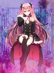  bad_id bad_pixiv_id bare_shoulders black_dress black_legwear boots choker detached_sleeves dress full_body krul_tepes long_hair looking_at_viewer owari_no_seraph pink_hair pointy_ears red_eyes ribbon sitting smile solo suzushiro thigh_boots thighhighs two_side_up vampire very_long_hair 