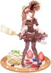  blueberry blueberry_hair_ornament bow brown_bow brown_footwear brown_gloves brown_hair brown_legwear brown_rose brown_skirt cake_hair_ornament chocolate_syrup choker fondant_au_chocolat food food_themed_clothes food_themed_hair_ornament food_themed_ornament frills fruit full_body gloves hair_ornament hairband high_heels highres long_hair looking_at_viewer original pantyhose personification plate pocketland raspberry_hair_ornament red_eyes rizumari shoes side_ponytail skirt solo standing strawberry transparent_background 